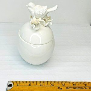 Paris Royal White Glass Oval Trinket Jewelry Box Bird  Flowers on Lid No Flaws